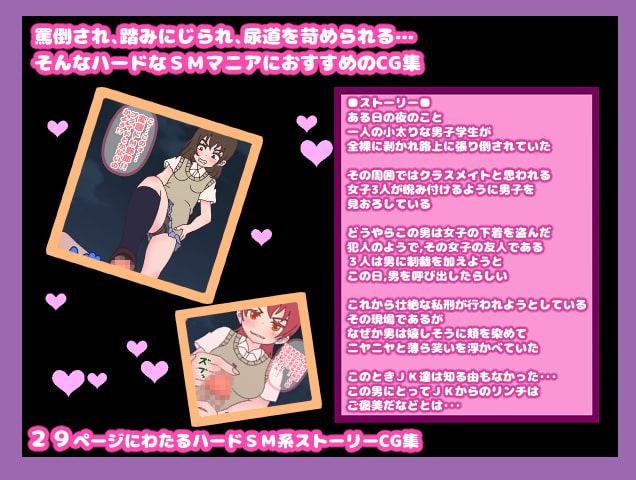 絶頂するほどJKリンチ～クラスの女子の下着を盗んだことがバレた男子、JK3人に呼び出され制裁を食らう。だが男はなぜか大興奮!?～