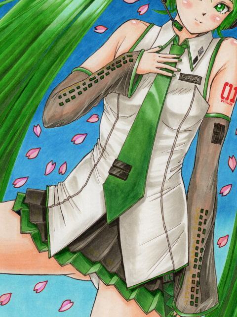 初〇ミク、桜ミ〇のアナログイラスト(コピック系作品)