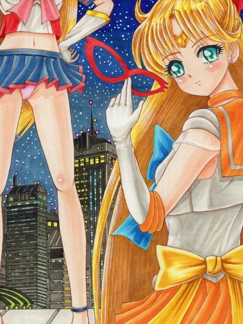 美少女戦〇セー〇ーサター〇、セー〇ーヴィーナ〇、セー〇ーマー〇のアナログイラスト(コピック系作品)