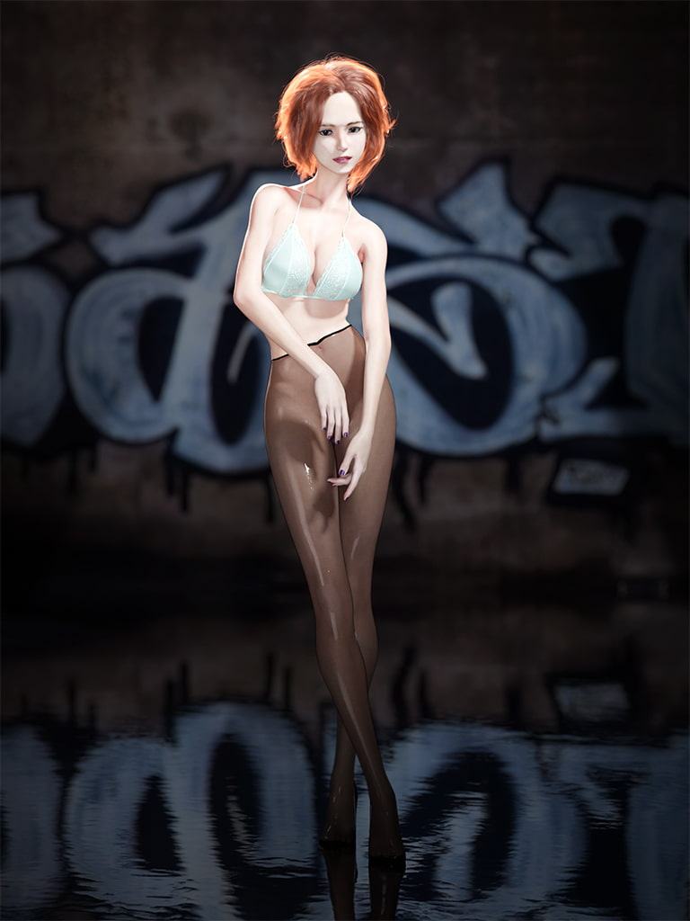 水たまりでパンスト