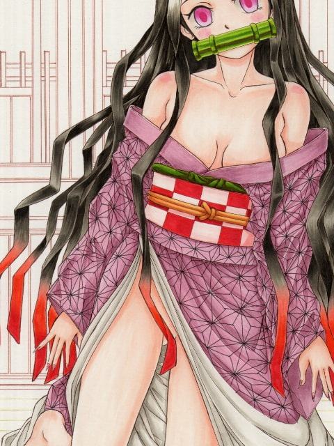 鬼〇の刃、〇門〇豆子(か〇どね〇こ)のアナログイラスト(コピック系作品)