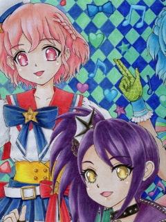 プ〇パラ ドレ〇シングパフ〇のアナログイラスト(コピック系作品)