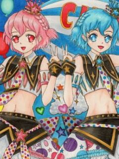 プ〇パラ ドレ〇シングパフ〇のアナログイラスト(コピック系作品)