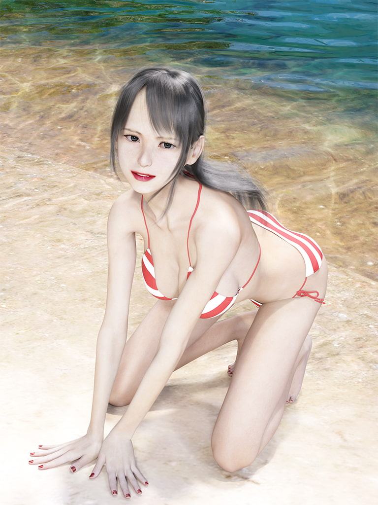 浜辺の水着少女