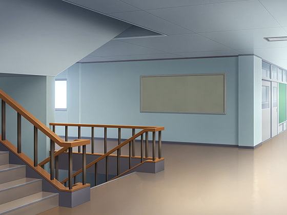 フリー背景素材 学校 廊下