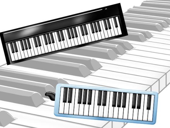 ピアノの鍵盤と五線譜と音符のイラスト素材