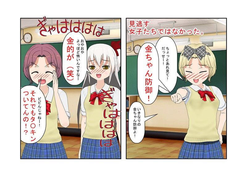 力のない女子でも頑丈な男子相手に喧嘩で勝てる方法 『放課後バトルロワイヤル』 その方法とはもちろん男子の急所を狙う金的 さらに女子はそれで男子を支配し始め……