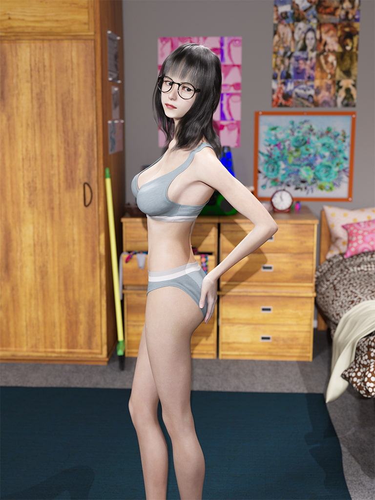 寮部屋の眼鏡娘