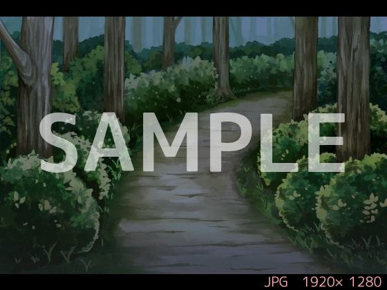 森の背景素材 一本道・夜