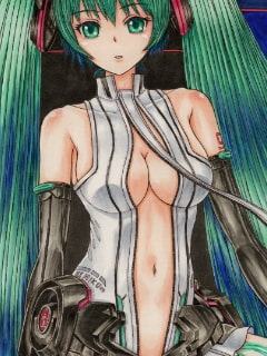 初〇ミク、桜ミ〇Appen〇Ver4のアナログ&CG加工イラスト(コピック系作品)