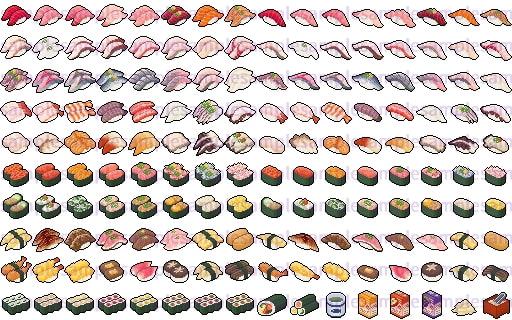 【ドット絵】寿司素材(24×24)と(32×32)