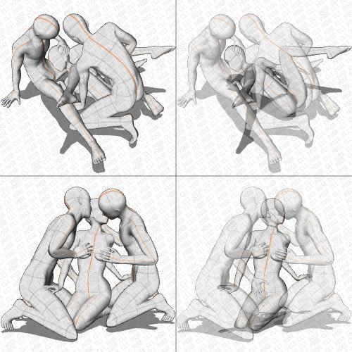 【ポーズ作画資料集019】3Pポーズ8点×2種