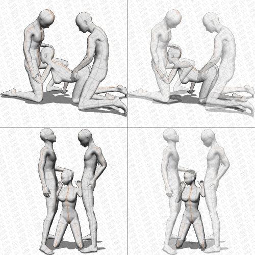 【ポーズ作画資料集019】3Pポーズ8点×2種