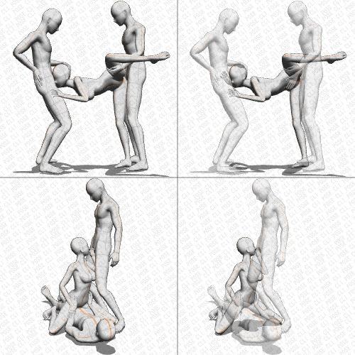 【ポーズ作画資料集019】3Pポーズ8点×2種