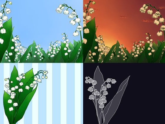 すずらんの花 背景素材7枚と花5輪(1920×1200、800×600)