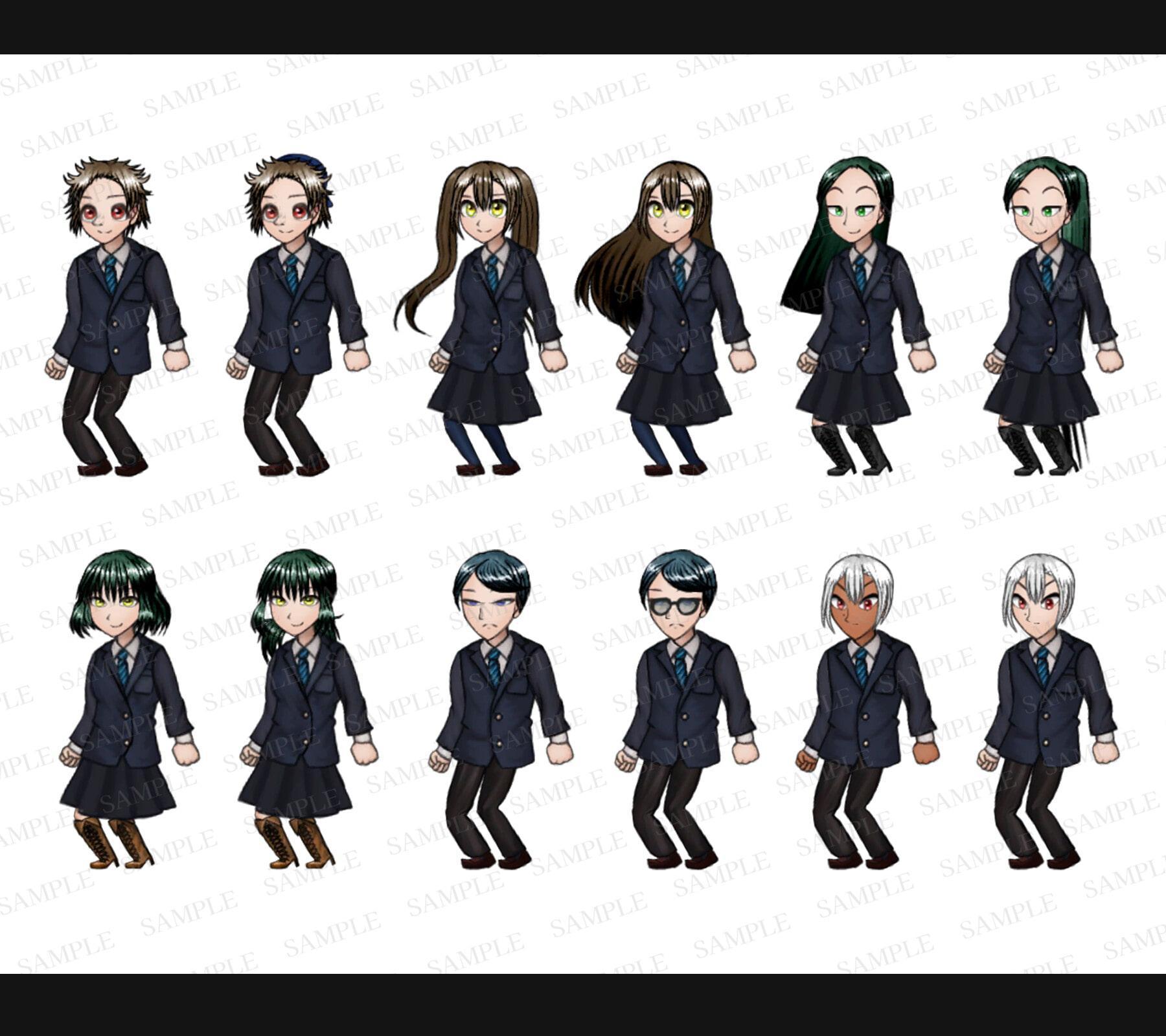 RPG立ち絵素材集2(制服ver)【歩行・顔・SV戦闘用素材付属】