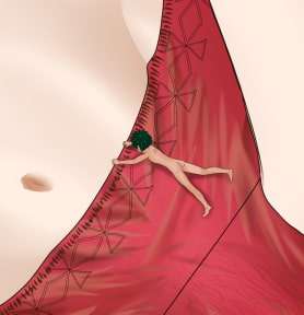 A shrunken guy explores a woman’s body