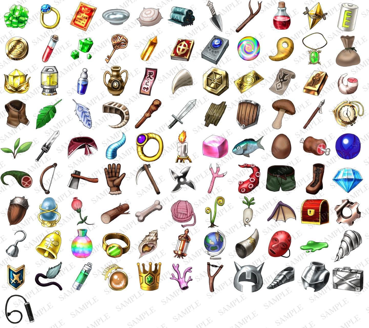 【フレーム付き】RPG定番アイテム100【素材・進化・合成向けアイコン素材】