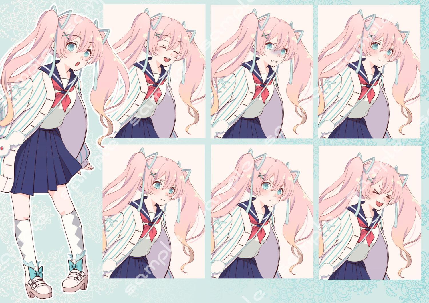 立ち絵素材_3(ロリツインテール女子高生全身、表情7種)