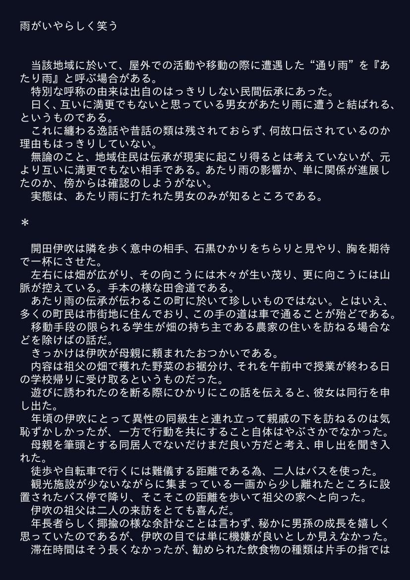 雨がいやらしく笑う