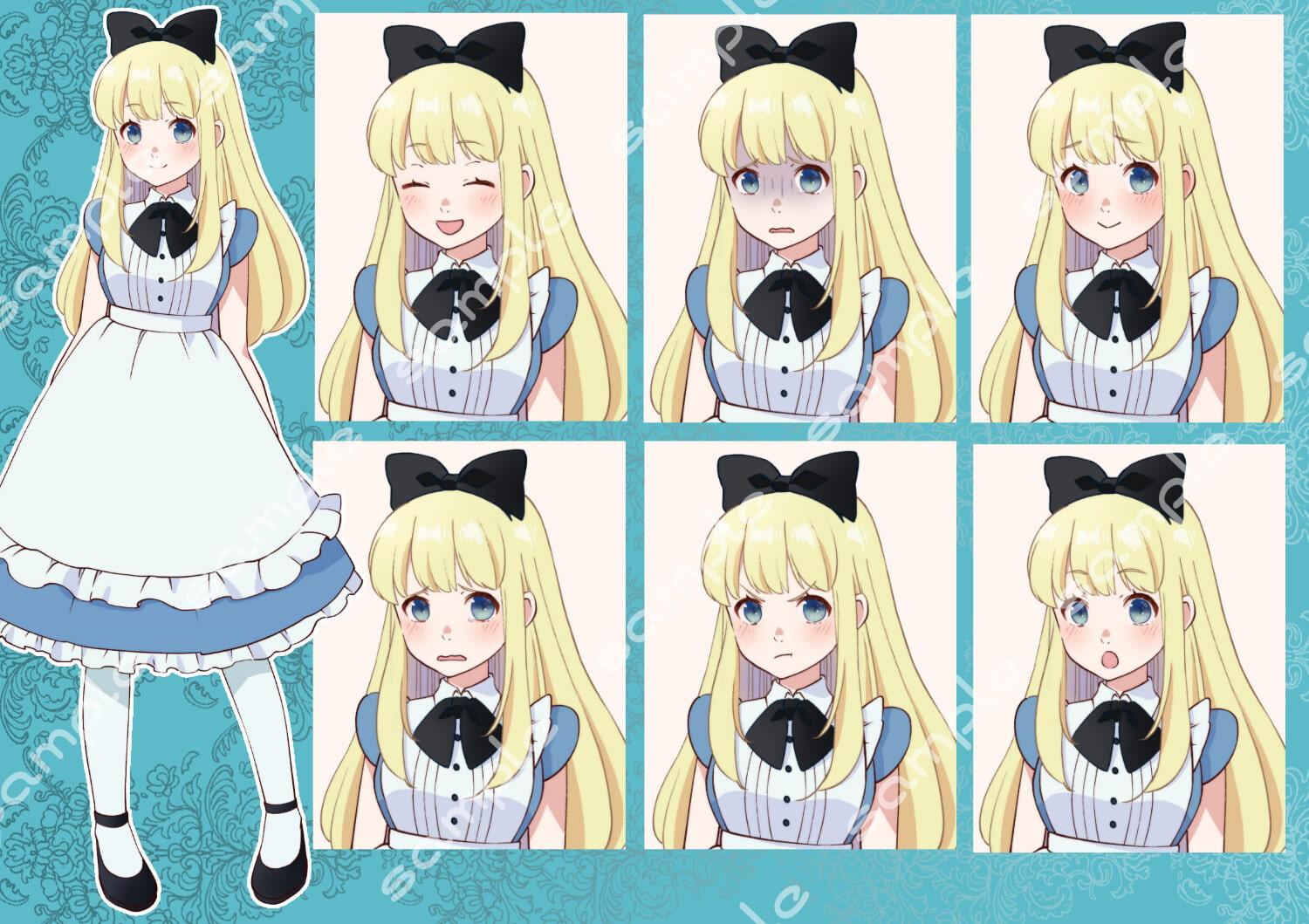 立ち絵素材_11(アリス風女の子全身、表情7種)