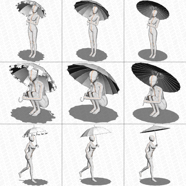 【ポーズ作画資料集058】傘を持つ女の子ポーズ27点