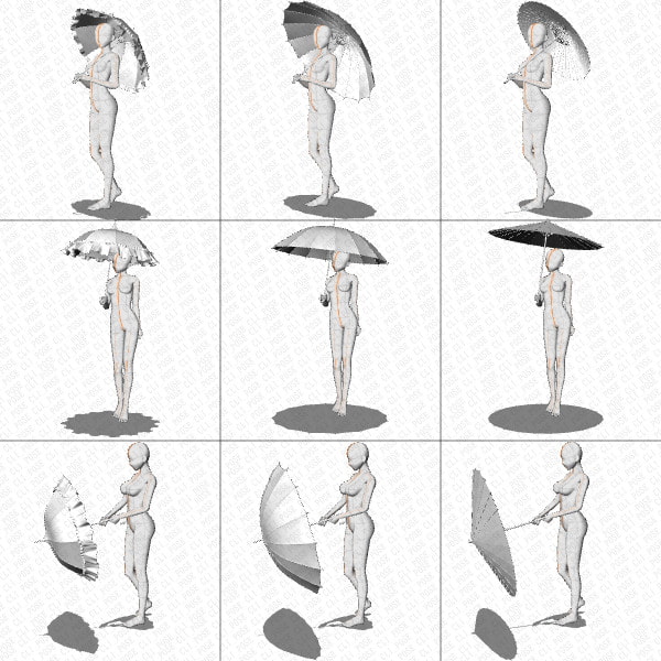 【ポーズ作画資料集058】傘を持つ女の子ポーズ27点