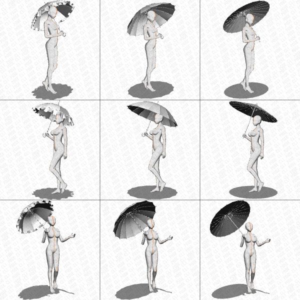 【ポーズ作画資料集058】傘を持つ女の子ポーズ27点