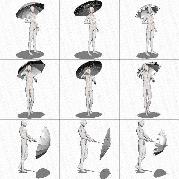 【ポーズ作画資料集059】傘を持つ男性ポーズ27点