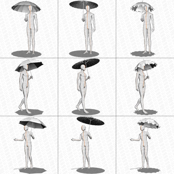 【ポーズ作画資料集059】傘を持つ男性ポーズ27点