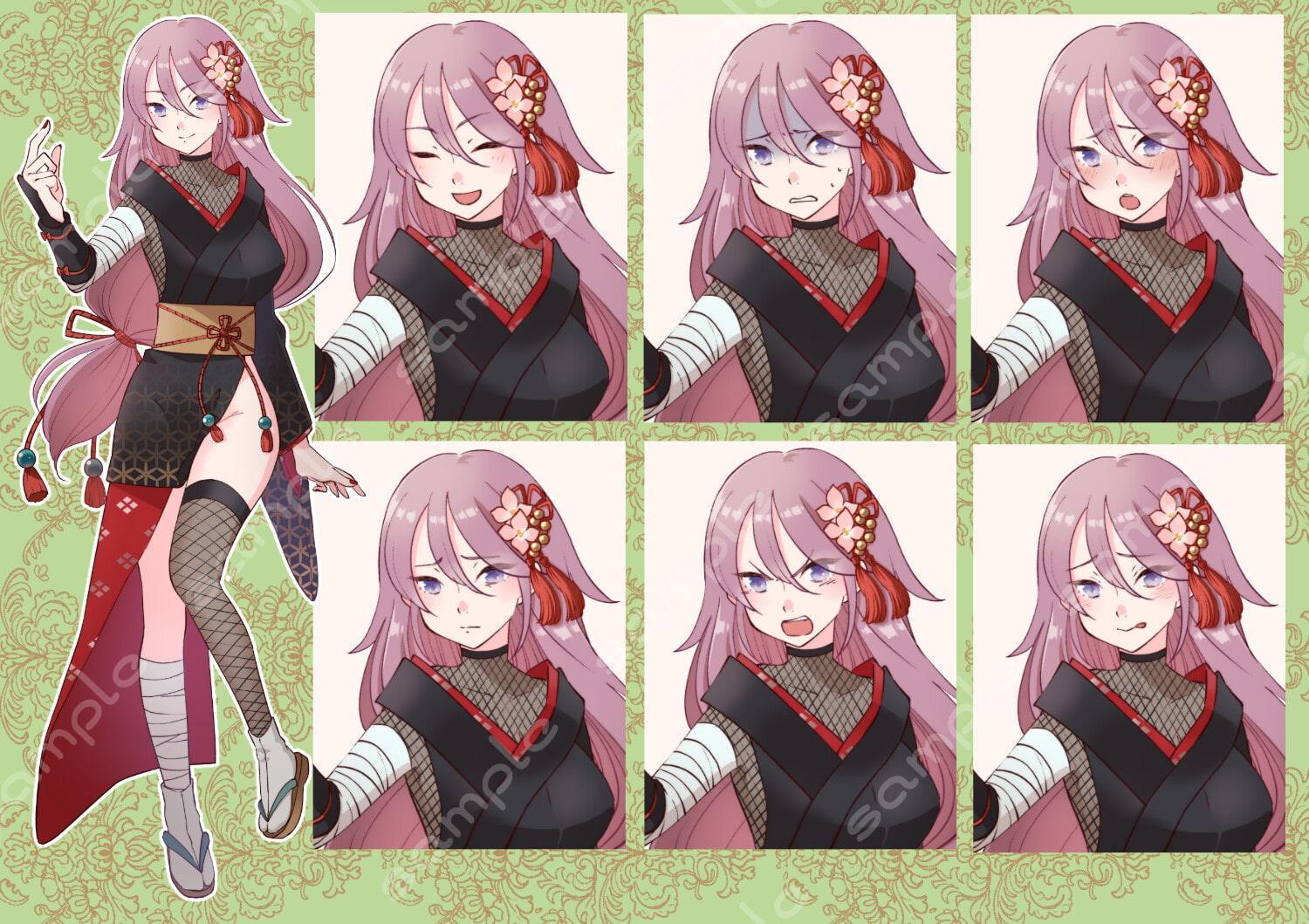 立ち絵素材_20(くノ一全身、表情7種)