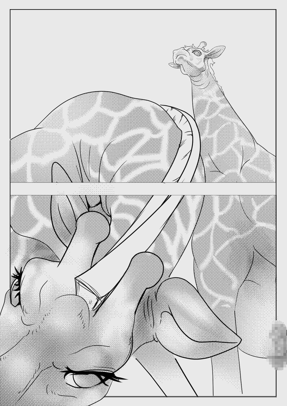 睾丸に頭突きが入って悶絶してるキリンくんがハイエナくんに食べられたりする漫画
