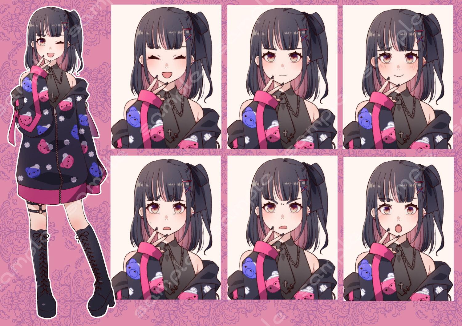 立ち絵素材_23(地雷系女子全身、表情7種)