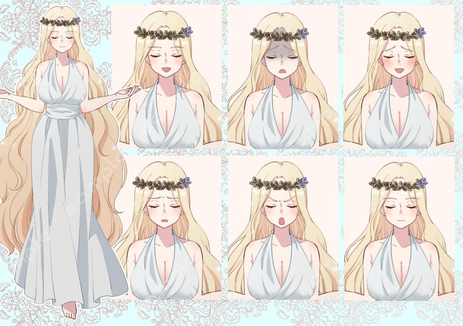 立ち絵素材_27(泉の女神風女性全身、表情7種)