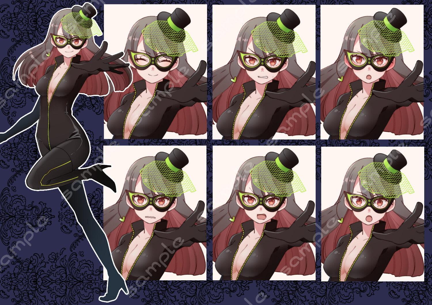 立ち絵素材_29(女怪盗全身、表情7種、仮面ありなし差分あり)