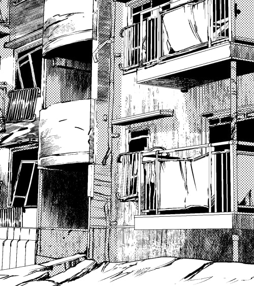 素材をどうぞ『破壊されたアパートメント』