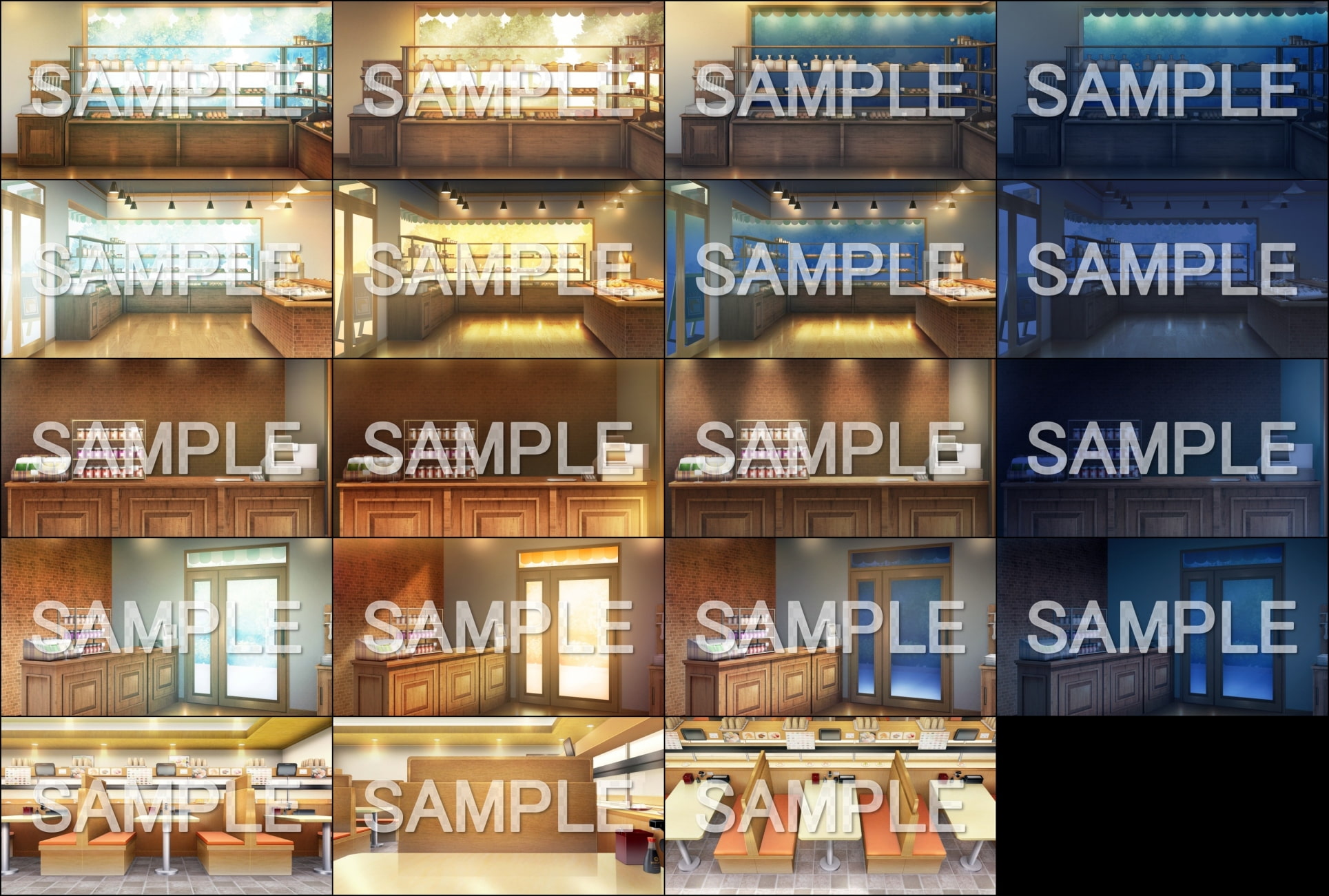 みにくる背景CG素材集『店舗&施設編』part02 ファミレス・パン屋・回転寿司