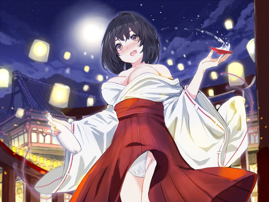 [おほ声にゃっ]酔うとHなあなただけの巫女。Hな御神酒の効果でダウナー・メスガキ・サキュバス変化。おほ声出してHなSEXしちゃいますが、あなたのために祈祷しますね。