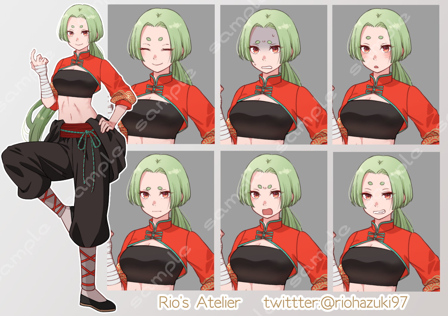 立ち絵素材_41(格闘系女性全身、表情7種