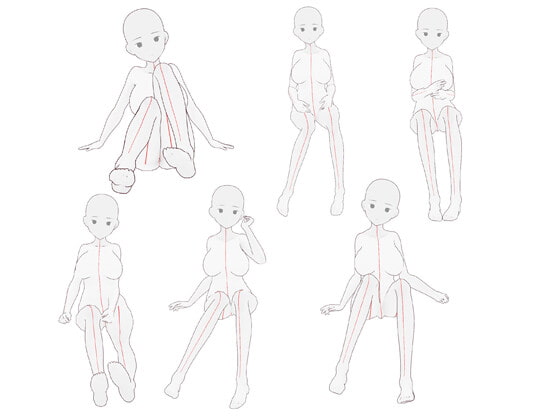 【トレスフリー】女性座ったポーズ集【商用可】