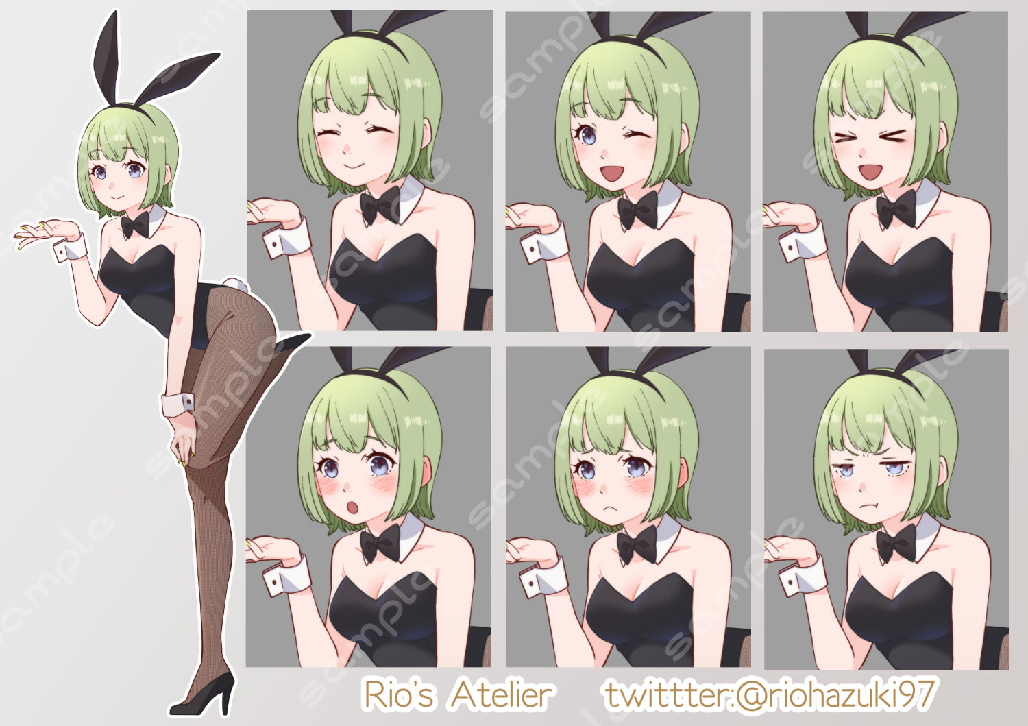 立ち絵素材_44(バニーガールa全身、表情7種)