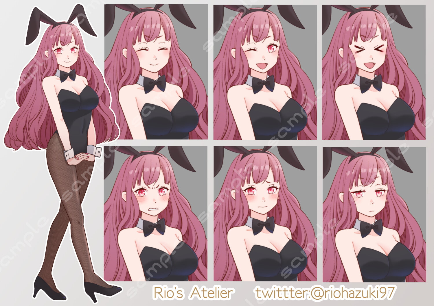 立ち絵素材_45(バニーガールb全身、表情7種)