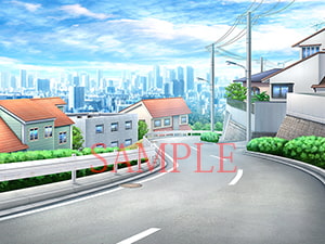 著作権フリー背景CG素材「住宅登り坂、下り坂」