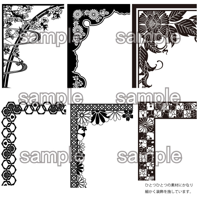 大正ロマン風和柄デザインパーツ素材集 フレーム&ライン編