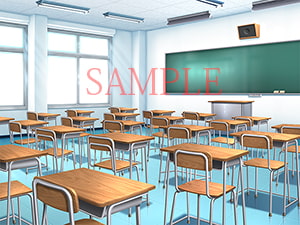 著作権フリー背景CG素材「学園校門 教室」