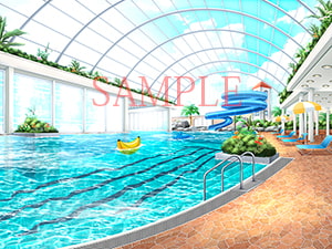 著作権フリー背景CG素材「屋内プール 住宅街」