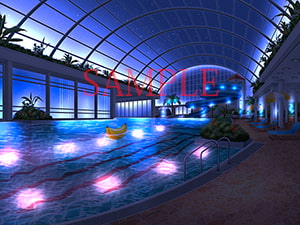 著作権フリー背景CG素材「屋内プール 住宅街」