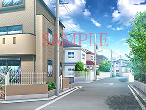 著作権フリー背景CG素材「屋内プール 住宅街」