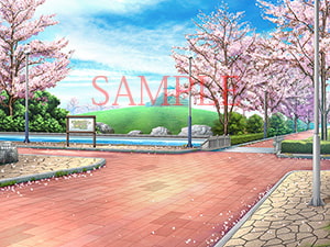 著作権フリー背景CG素材「桜のある公園」