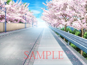 著作権フリー背景CG素材「桜のある道」